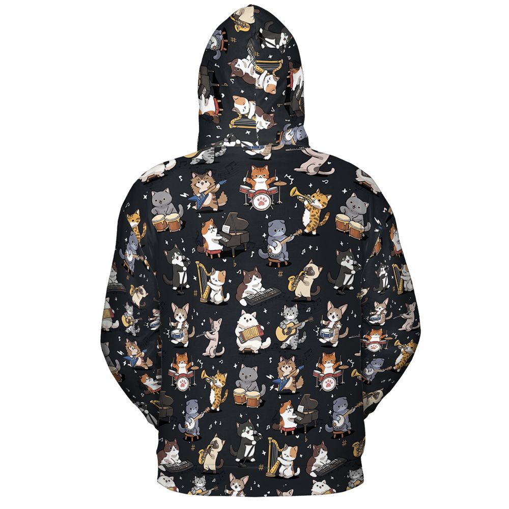 Cat Band Musical Instruments Full Print Hoodie -  - 3