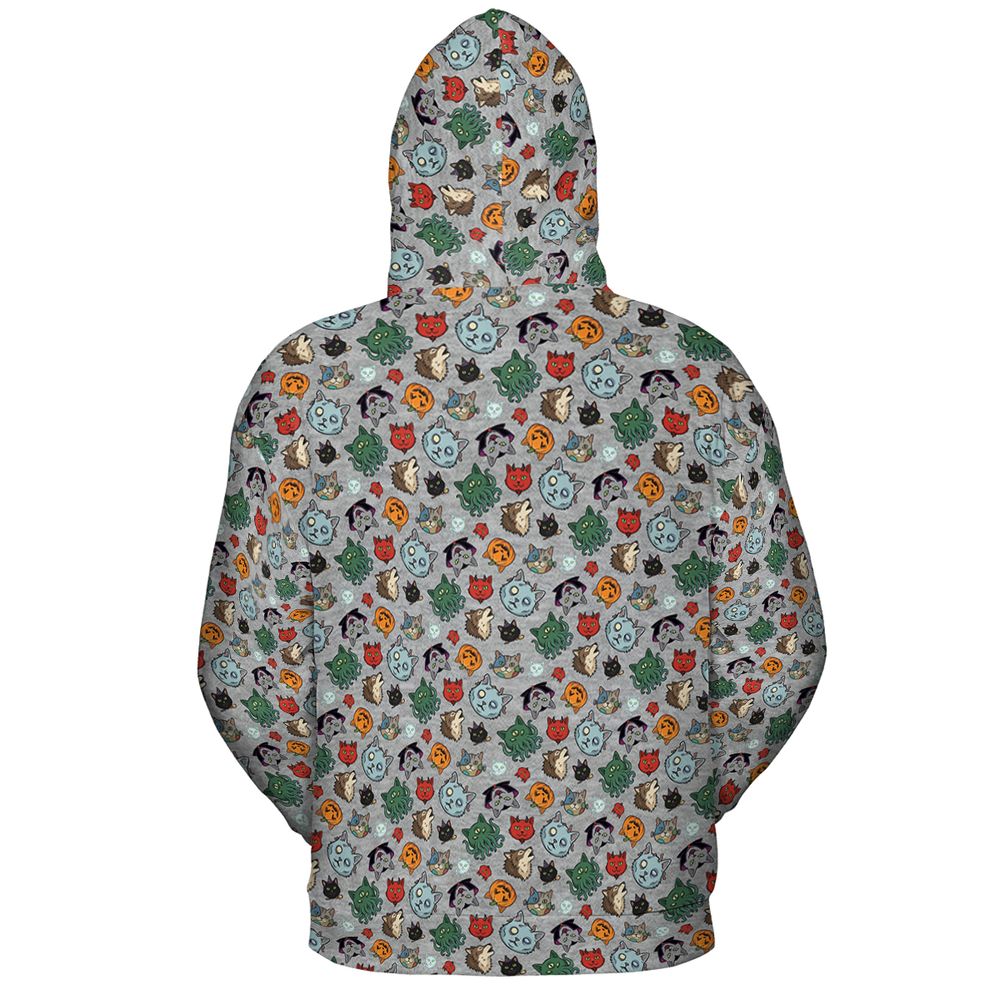 Spooky Monster Cat Mashup Halloween Full Print Hoodie -  - 3