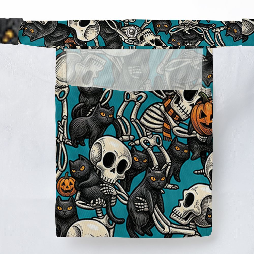 Black Cat Skeleton Halloween Large Tote Bag -  - 3