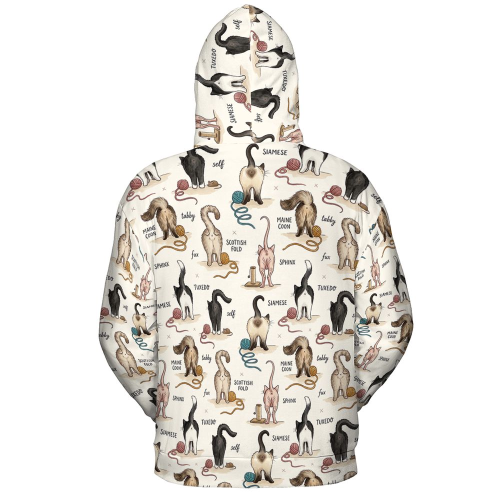 Funny Cat Butts Breed Chart Full Print Hoodie -  - 3