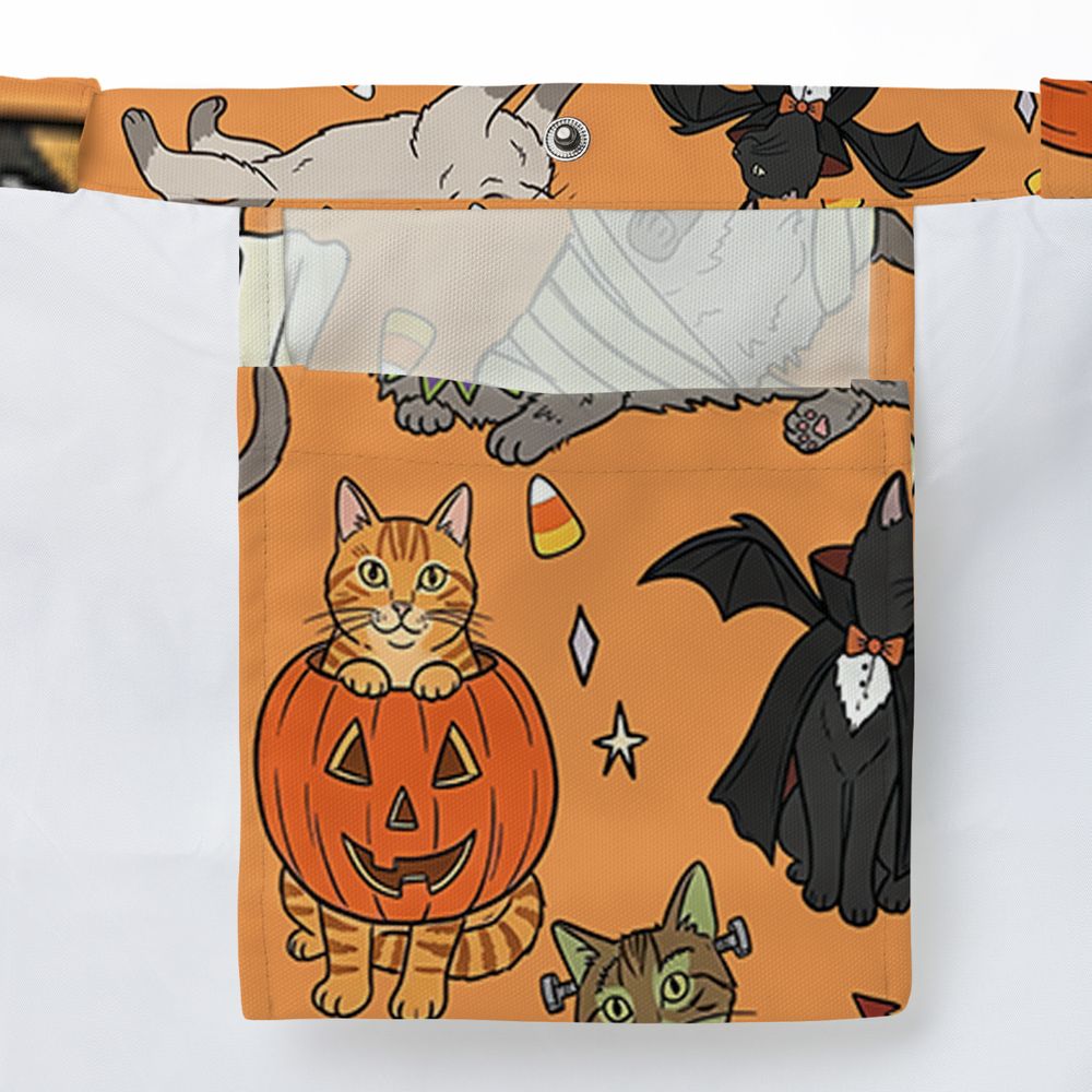 Spooky Orange Halloween Costume Cats Pattern Large Tote Bag -  - 3