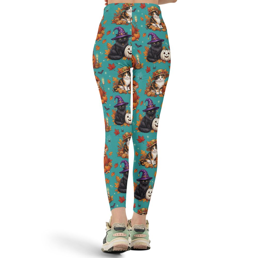 Festive Fall Pumpkin & Witch Cat Full Print Legging -  - 3