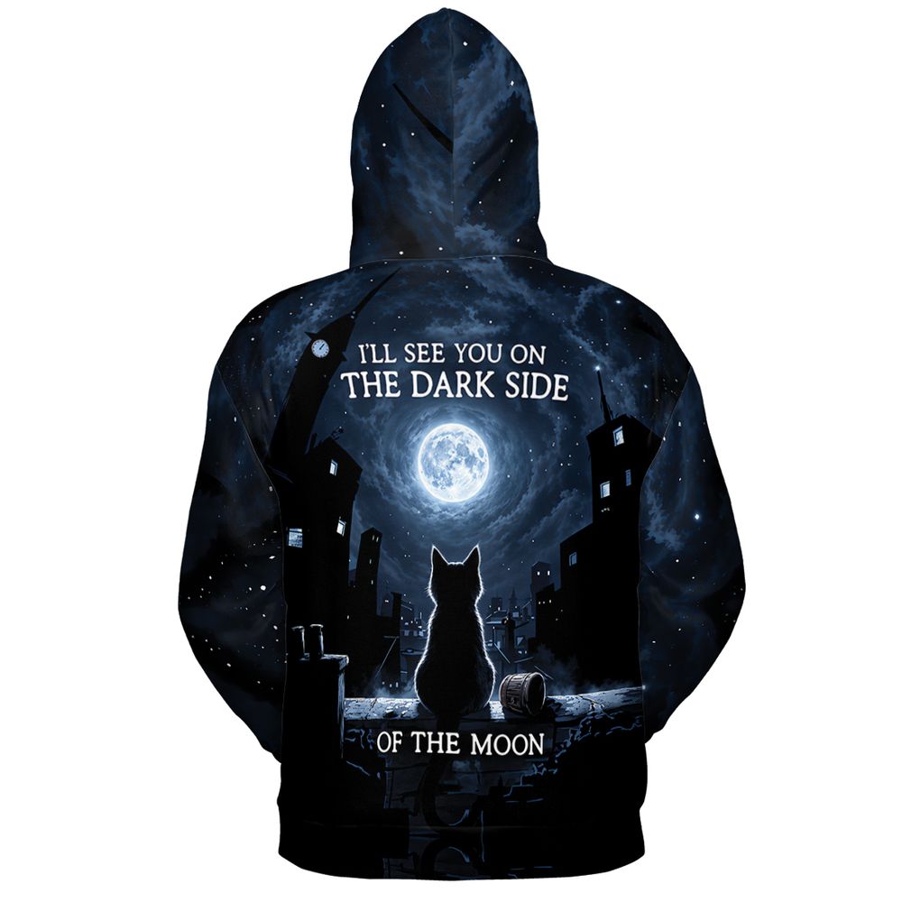 Cosmic Rainbow Moon Cat Silhouette Full Print Hoodie -  - 3
