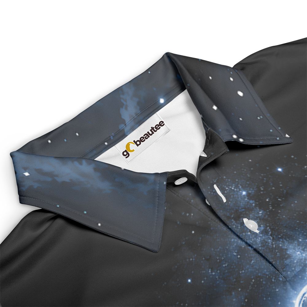 Cosmic Rainbow Moon Cat Silhouette Full Print Polo Shirt -  - 3