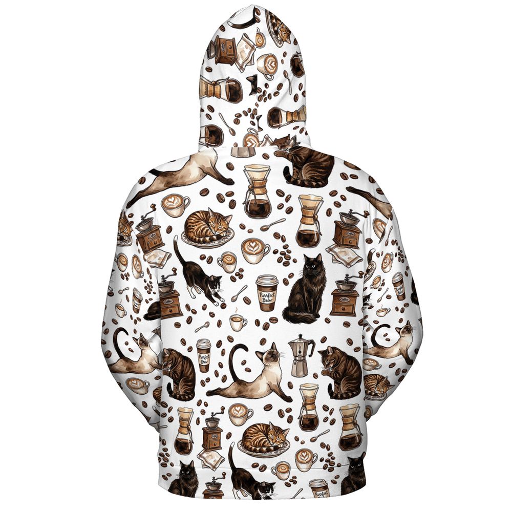 Cat and Coffee Full Print Hoodie -  - 3