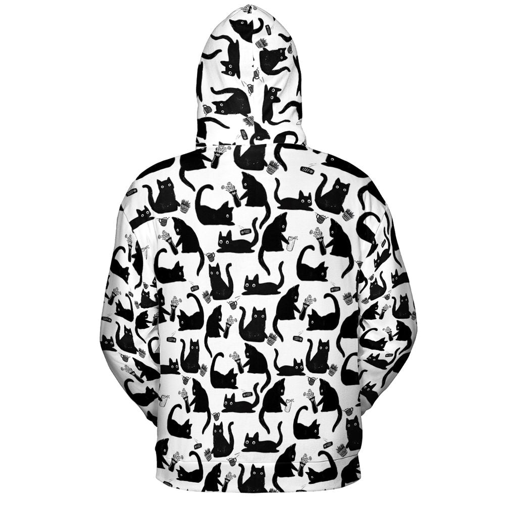 Mischievous Black Cat Pattern Full Print Hoodie -  - 3