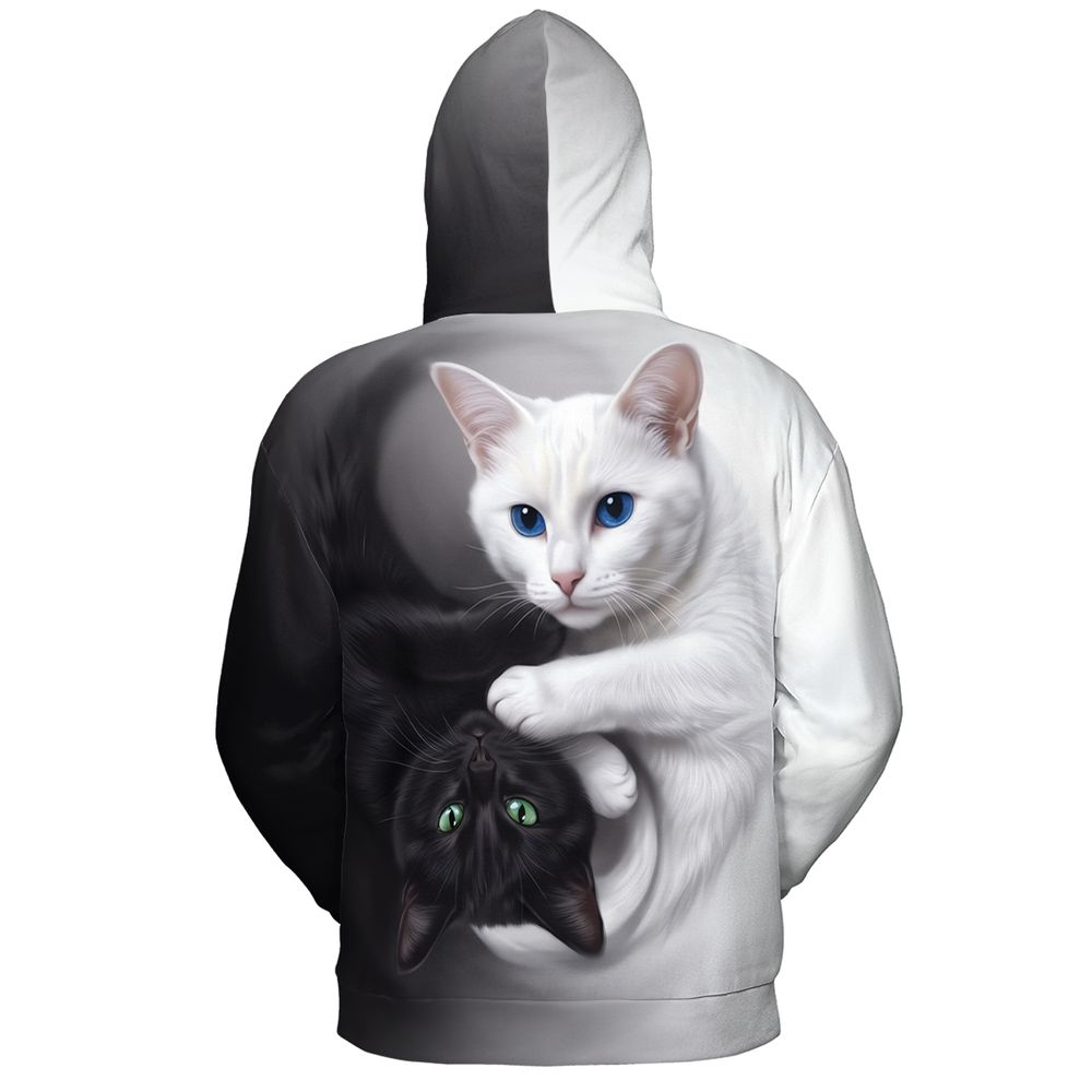 Yin Yang Black Cat and White Cat Full Print Hoodie -  - 3