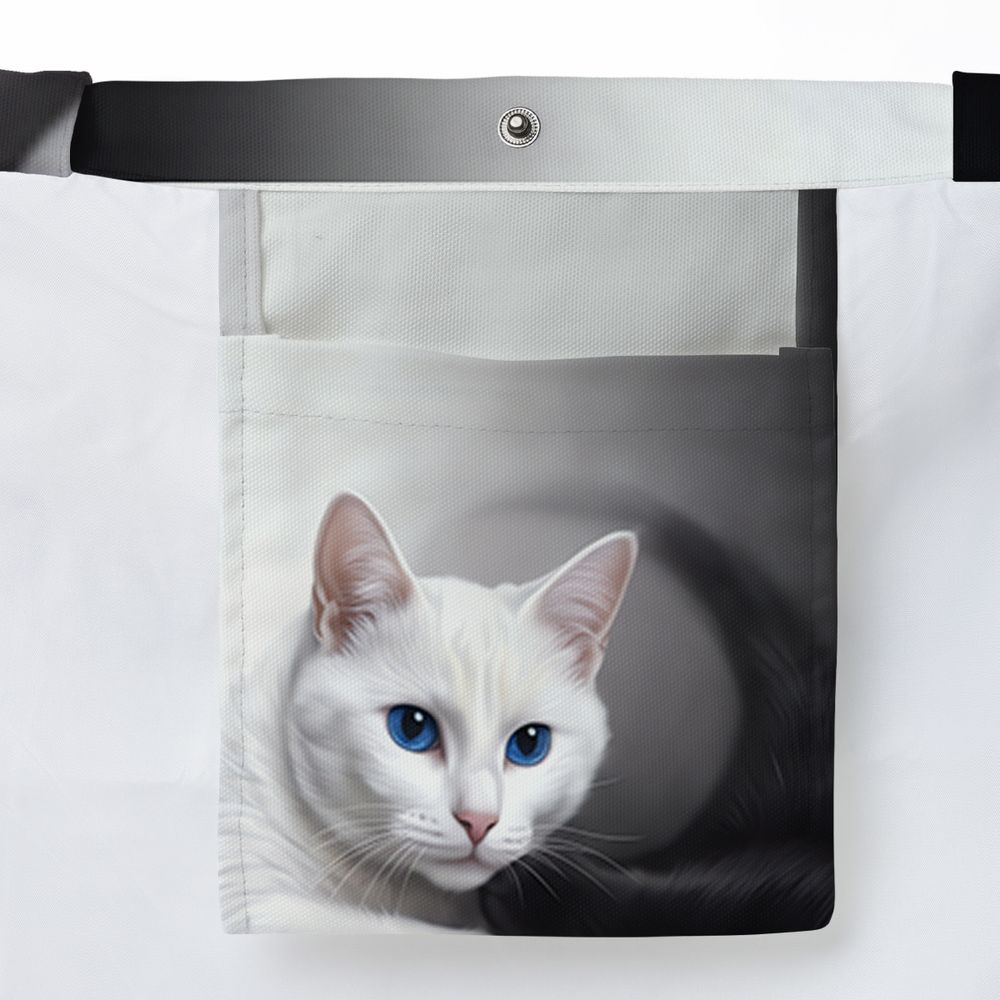 Yin Yang Black Cat and White Cat Large Tote Bag -  - 3