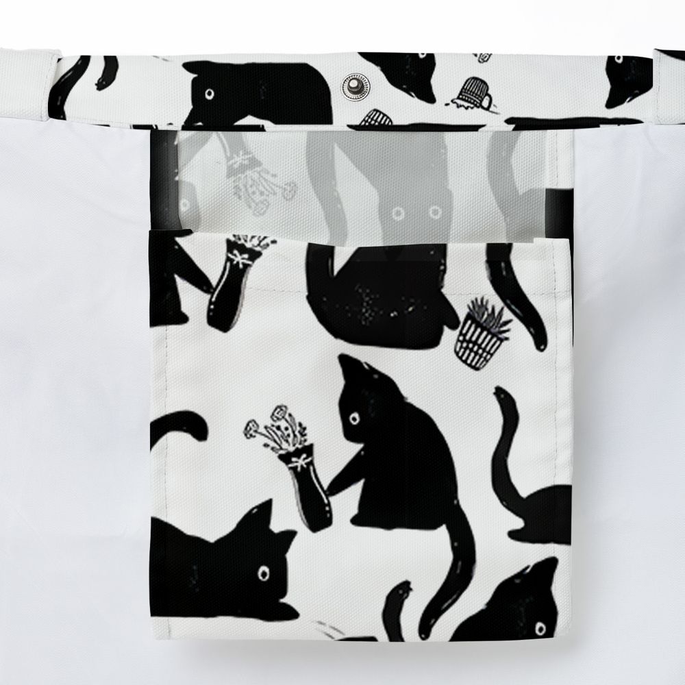 Mischievous Black Cat Pattern Large Tote Bag -  - 3