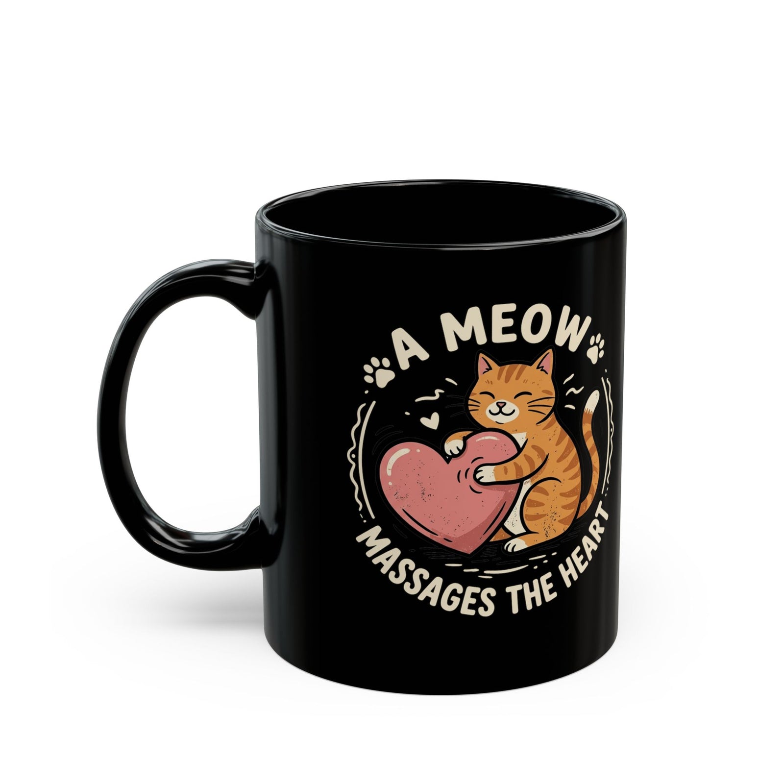 'A Meow Massages The Heart' Cat Black Mug