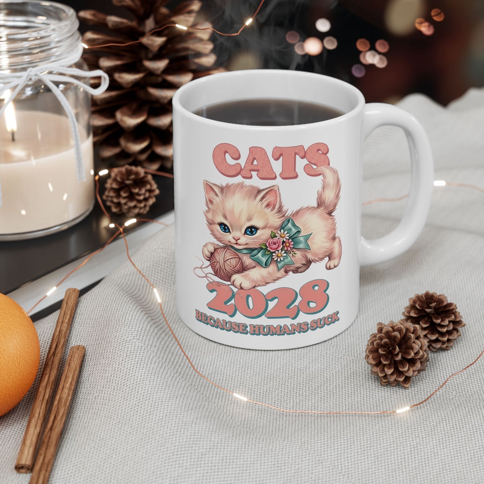 Vote for Cats Ceramic Mug  Funny Cat Political Mug