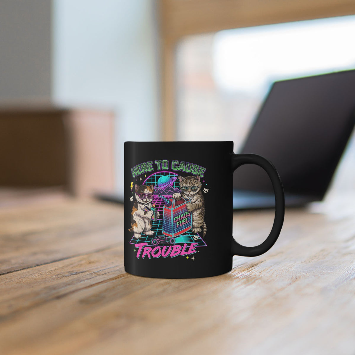 Here to Cause Trouble Naughty Cats Black Mug