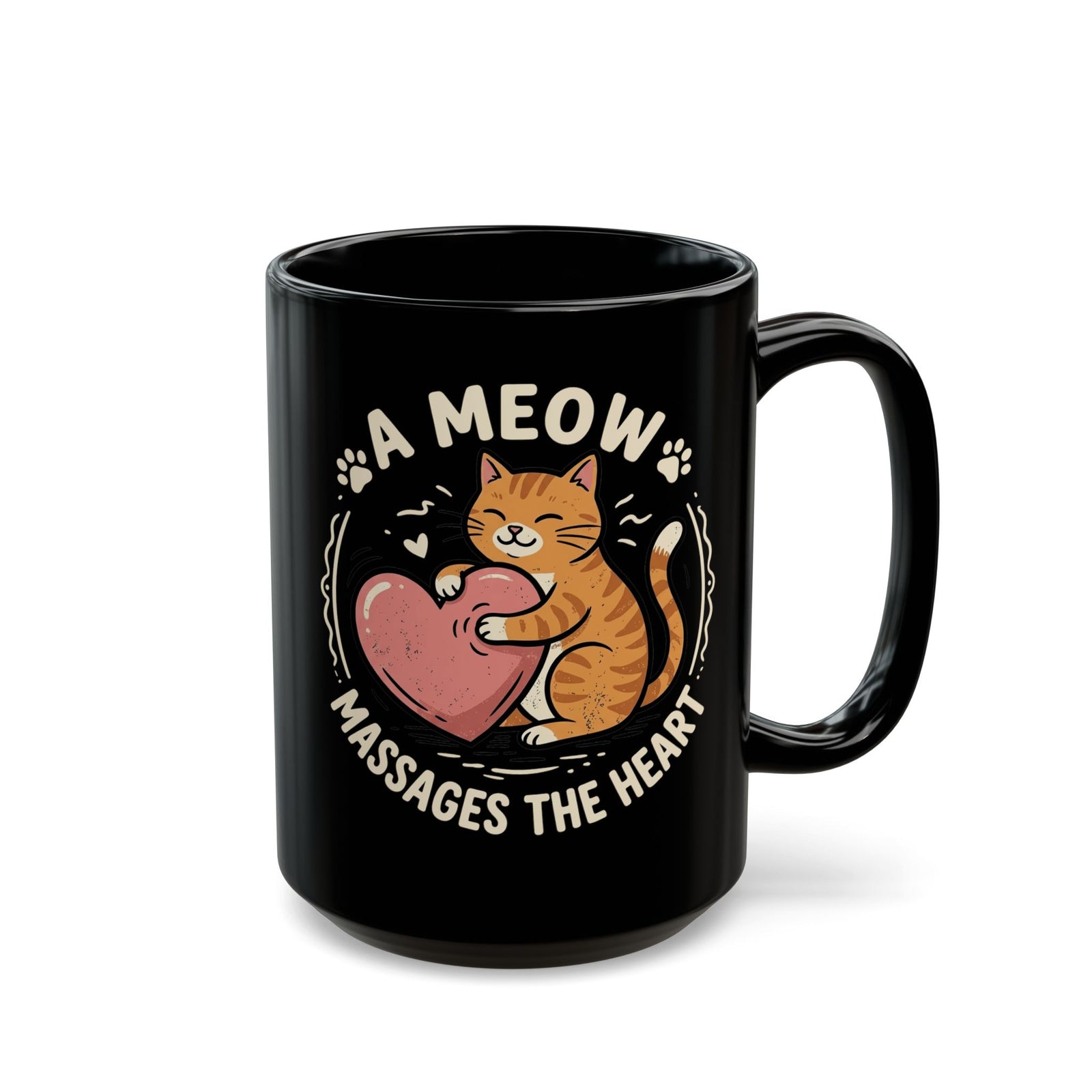 'A Meow Massages The Heart' Cat Black Mug