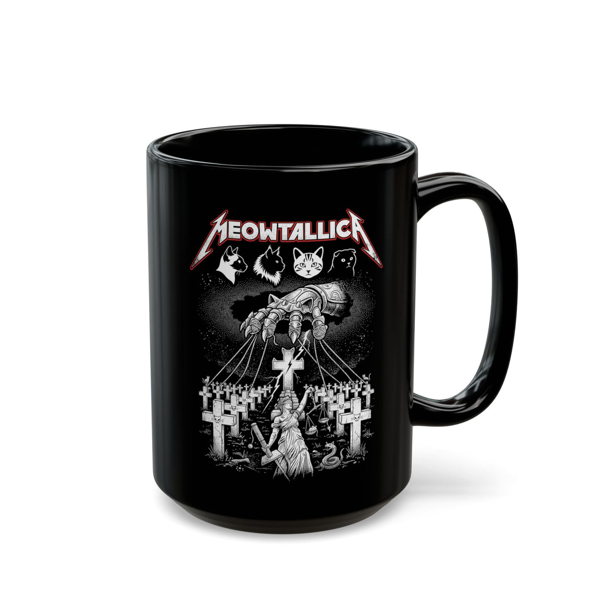 Meowtallica Graphic Mug — Metal Cat Band Black Mug