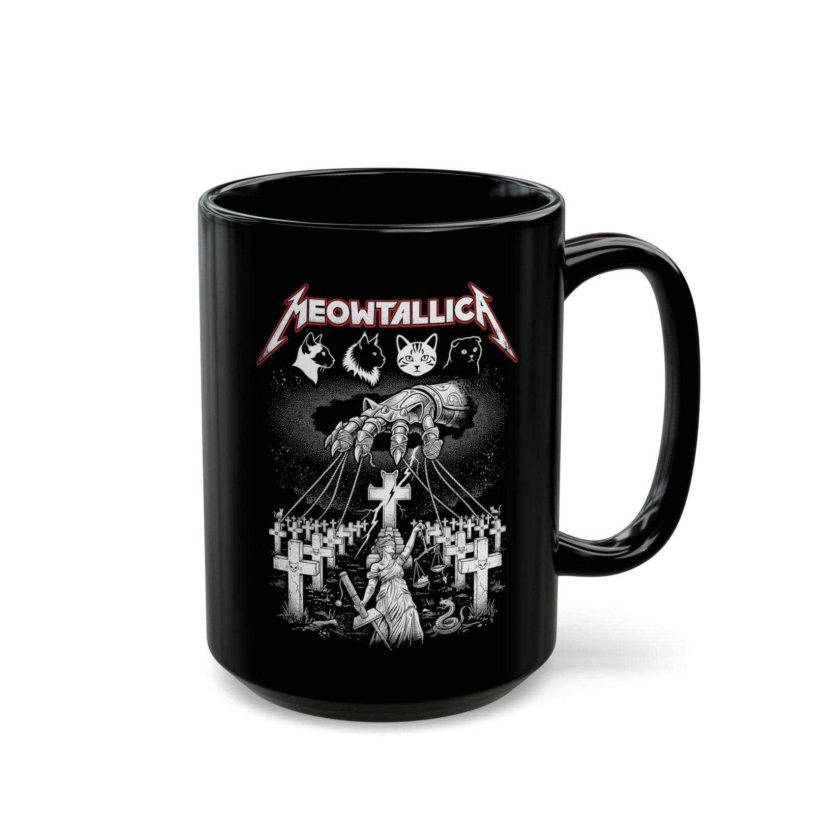 Meowtallica Graphic Mug — Metal Cat Band Black Mug