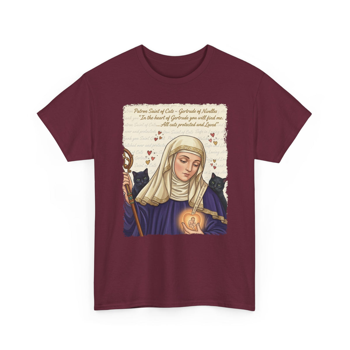 Gertrude of Nivelles "All Cats Protected and Loved" T-Shirt