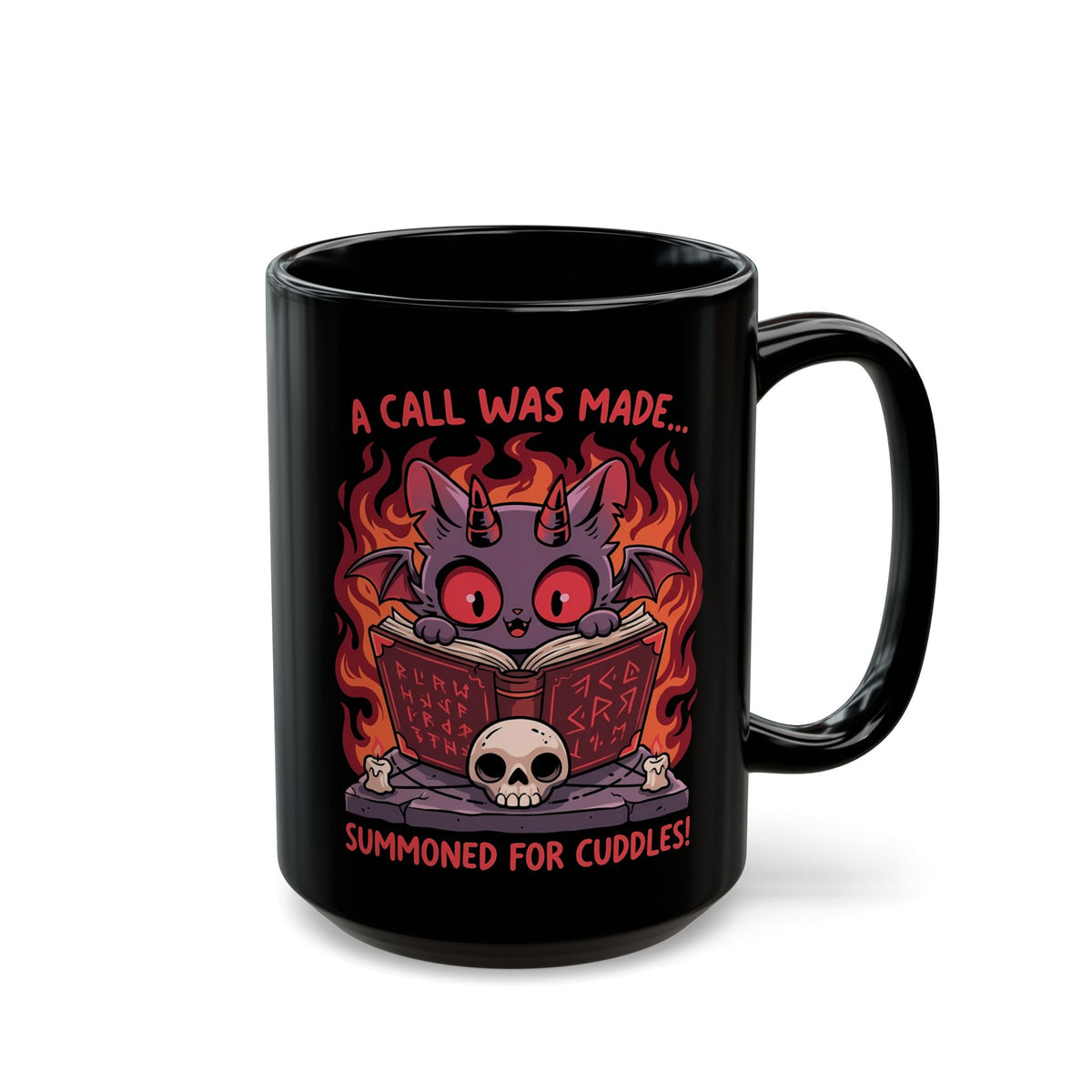 Summoned for Cuddles Cat Black Mug — "A Call Was Made" Cute Cat Mug
