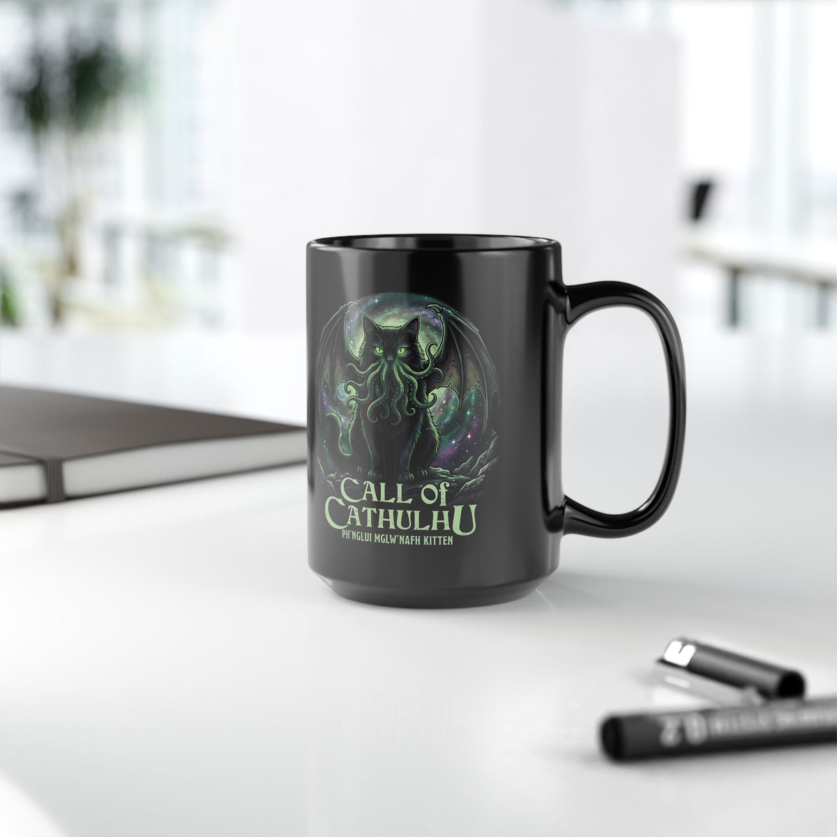 Cathulhu Black Mug — Cute Cthulhu Cat Graphic Mug