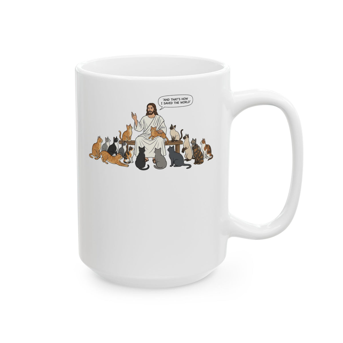 Cats & Jesus Ceramic Mug — Faith + Feline Graphic Mug