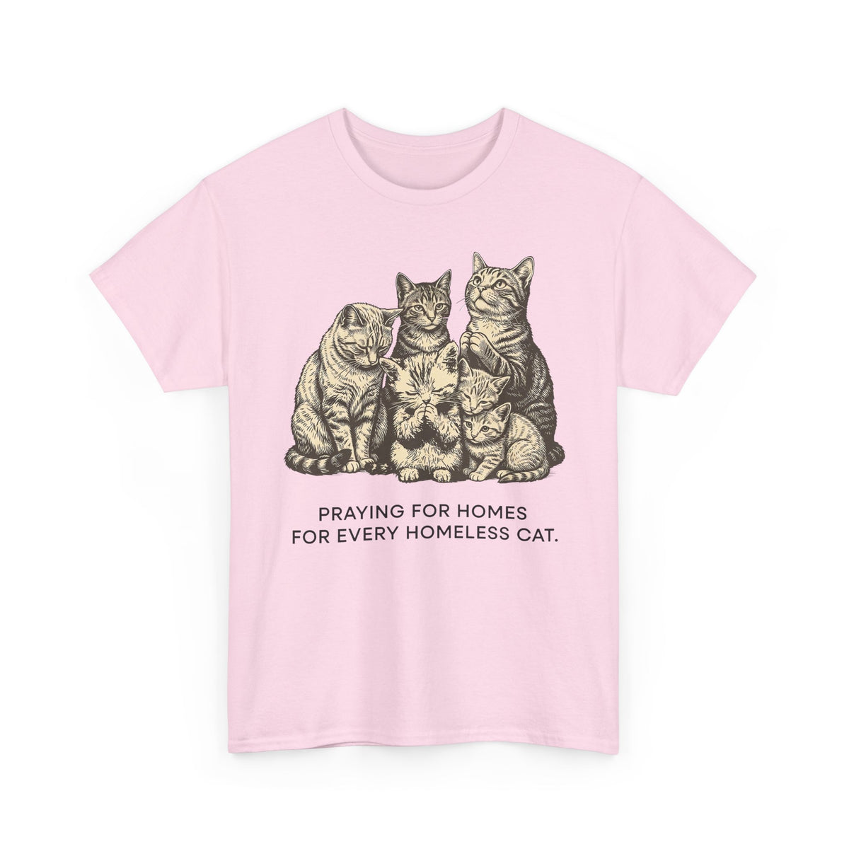 Cat Rescue T-Shirt — "Praying for Homes for Every Homeless Cat" Vintage Cat Rescue Tee