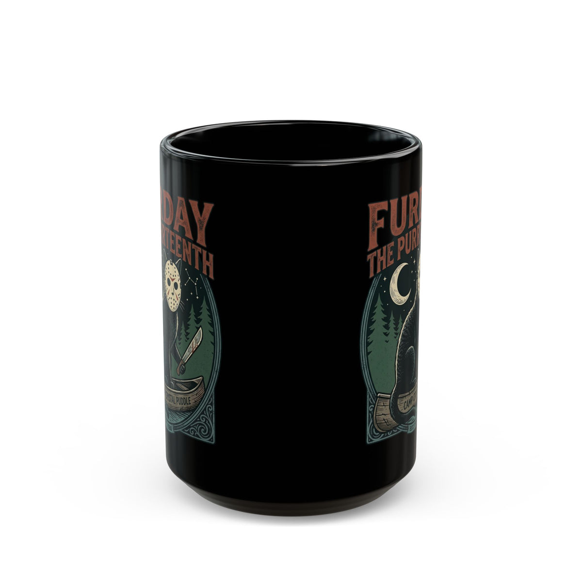 Horror Cat "Furday the Purrteenth" Black Mug