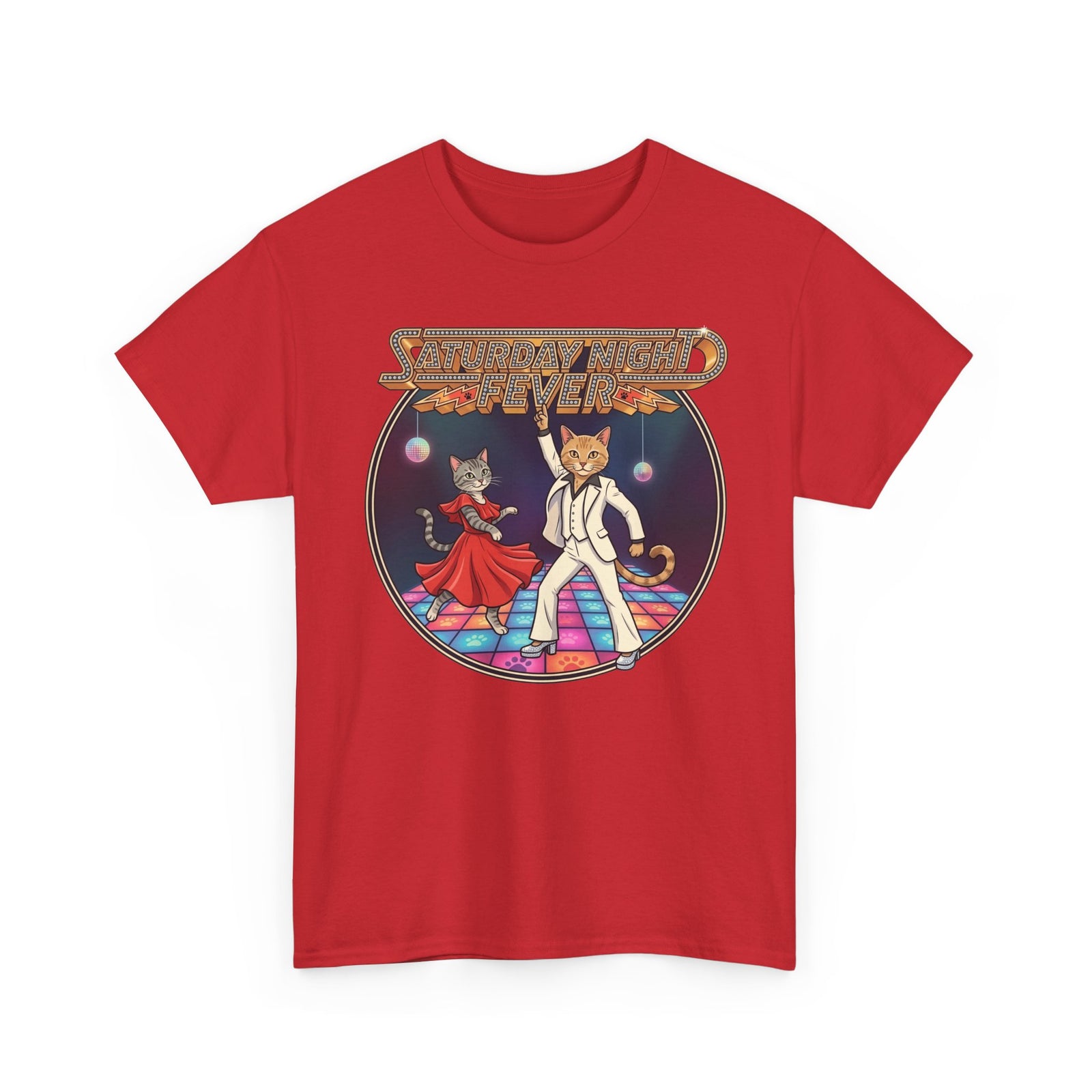 Disco Cats Dancing Tee — 'Saturday Night' Retro Funk Graphic T-Shirt