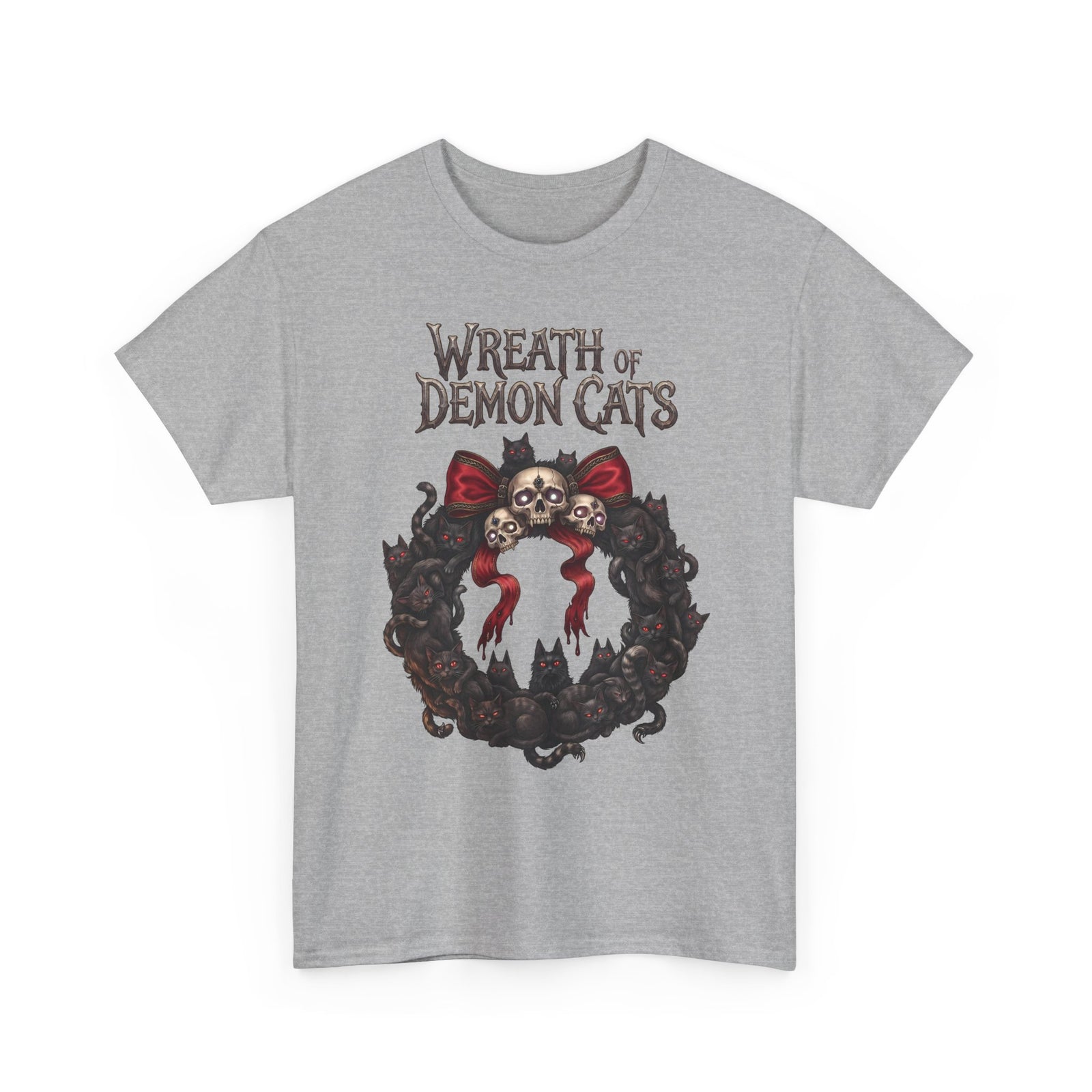 Wreath Of Demon Cats T-Shirt — Gothic Black Cat Skull Wreath Tee
