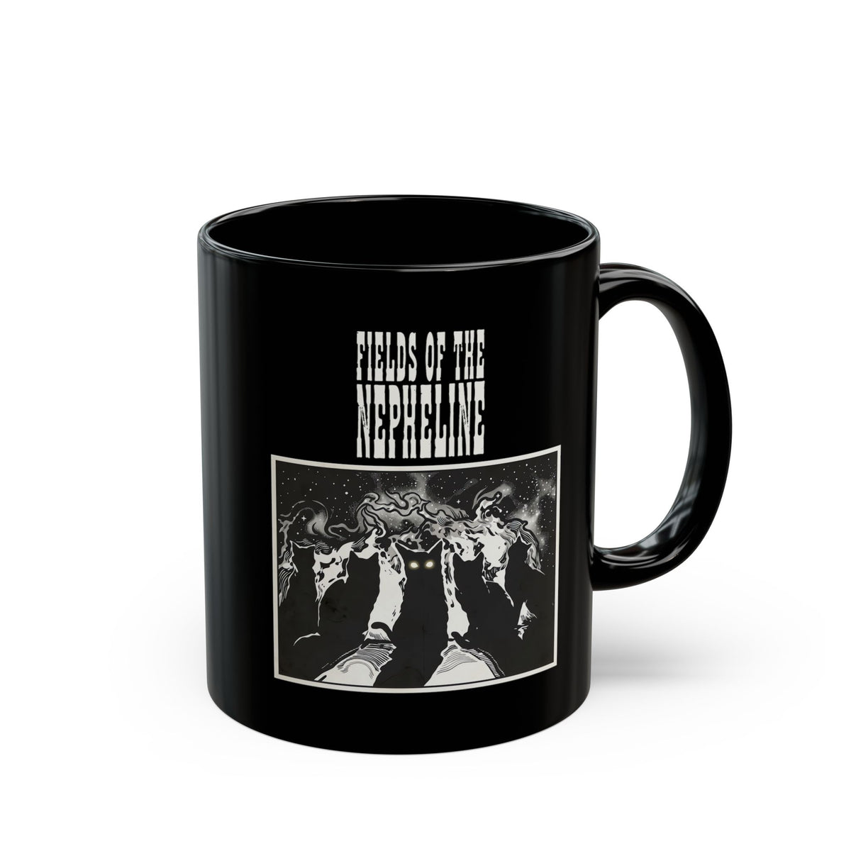 Black Cat Nepheline Graphic Mug — Gothic Band-Style Black Black Mug