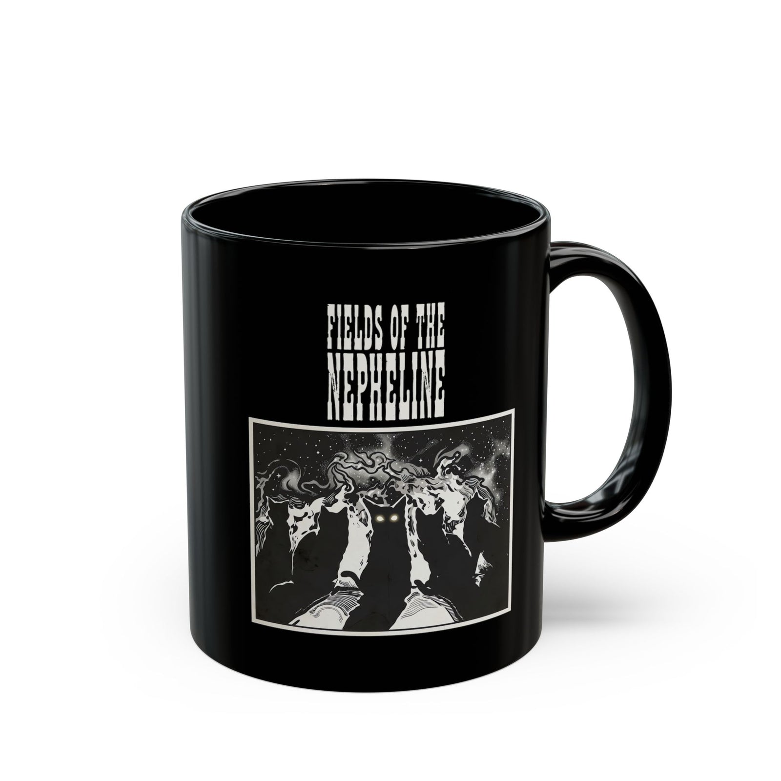 Black Cat Nepheline Graphic Mug — Gothic Band-Style Black Black Mug