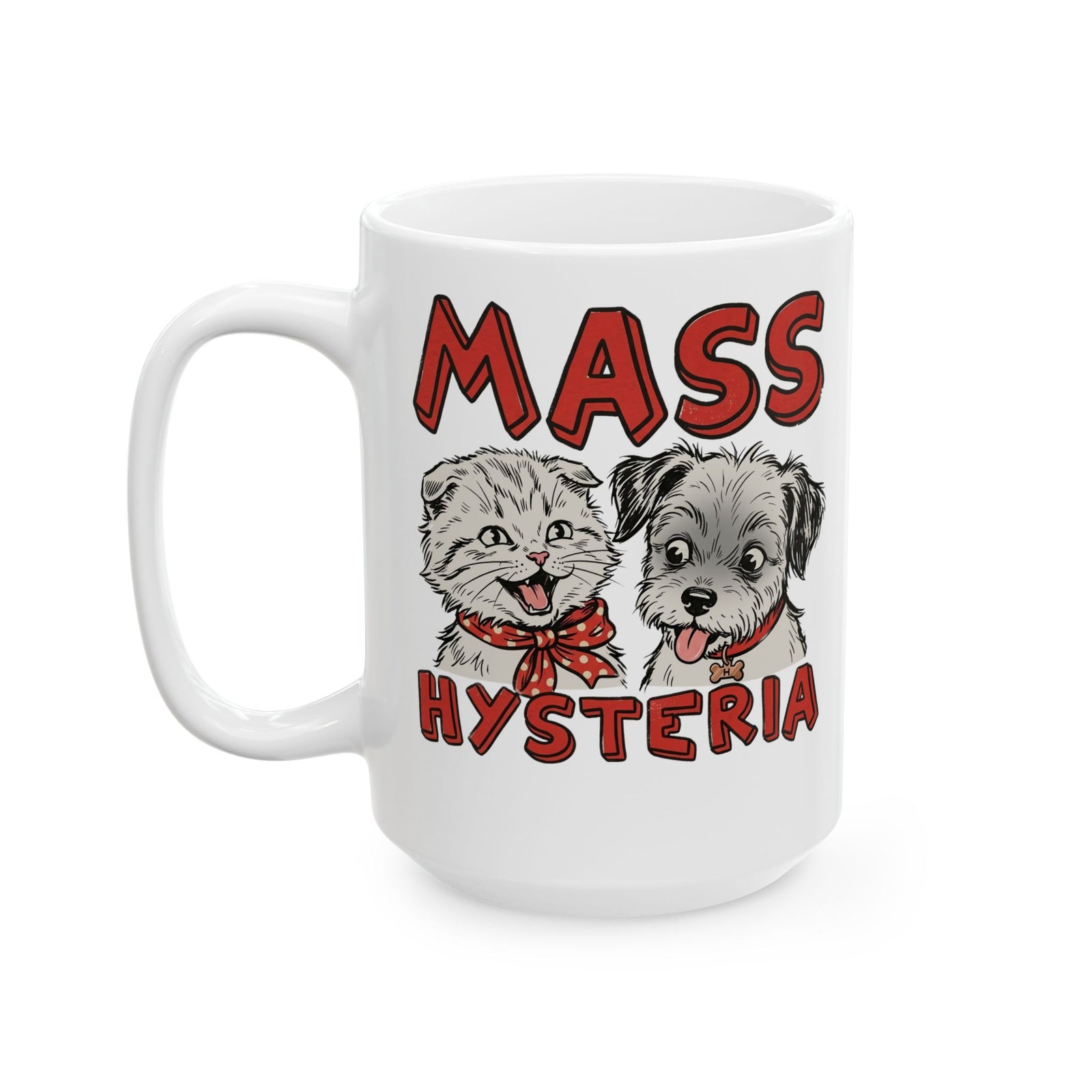 Cat & Dog Mass Hysteria Mug Funny Puppy & Kitten Line Art Ceramic Mug