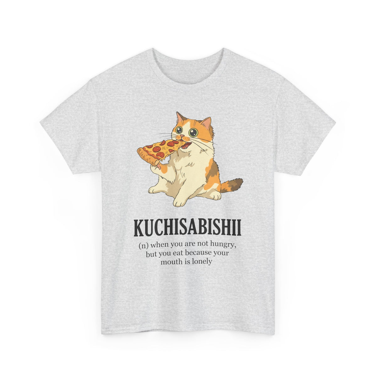 Kuchisabishii Lonely Mouth T-Shirt — Funny Cat Eating Pizza Tee