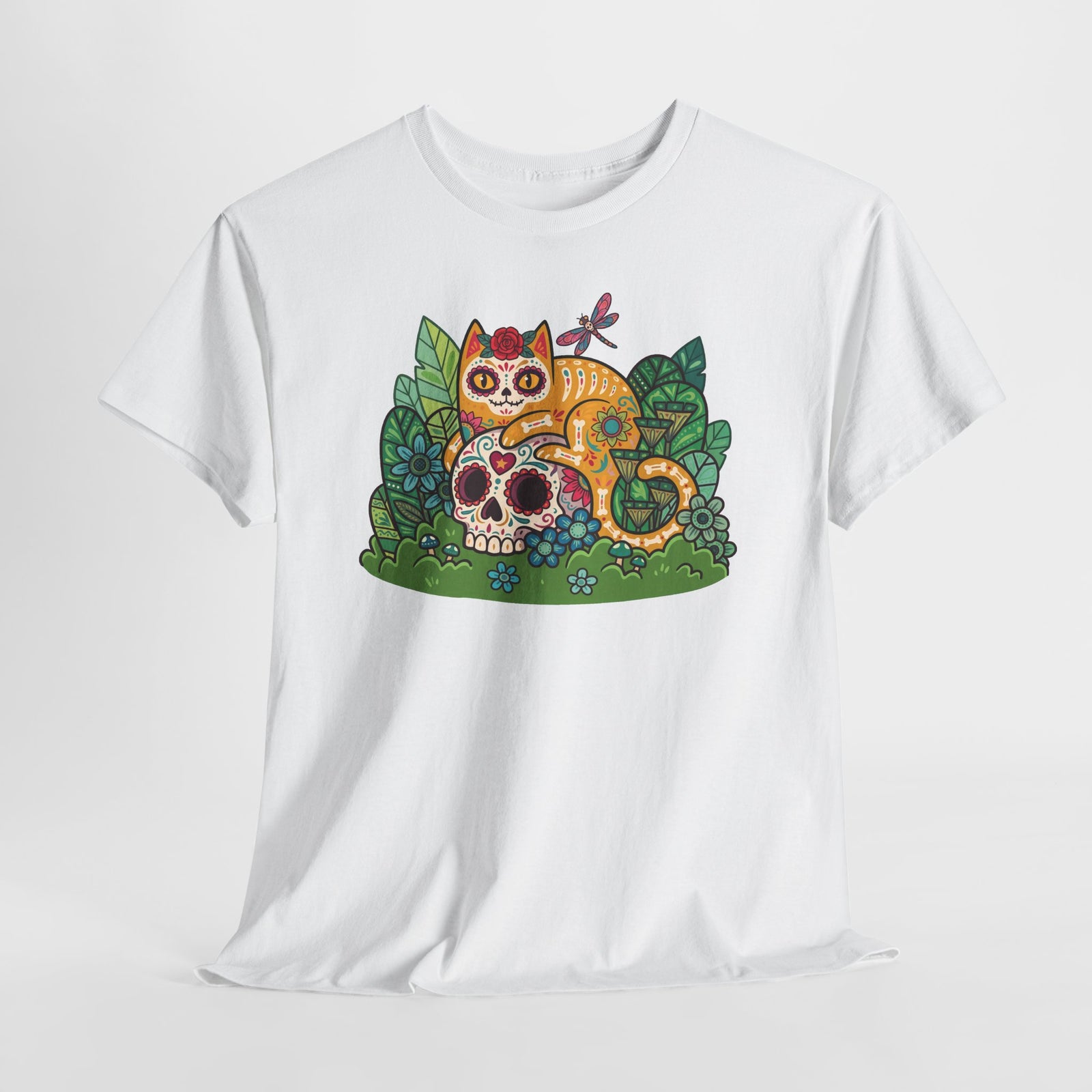 Sugar Skull Cat T-Shirt — Day of the Dead Calavera Feline Tee