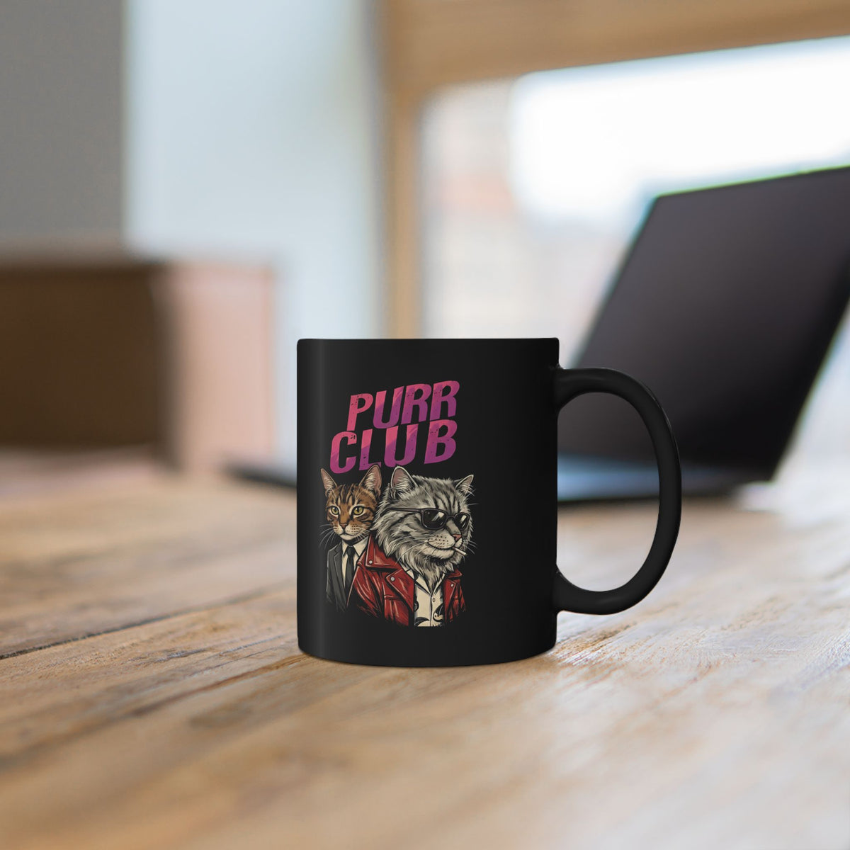 Purr Club Cat Black Mug