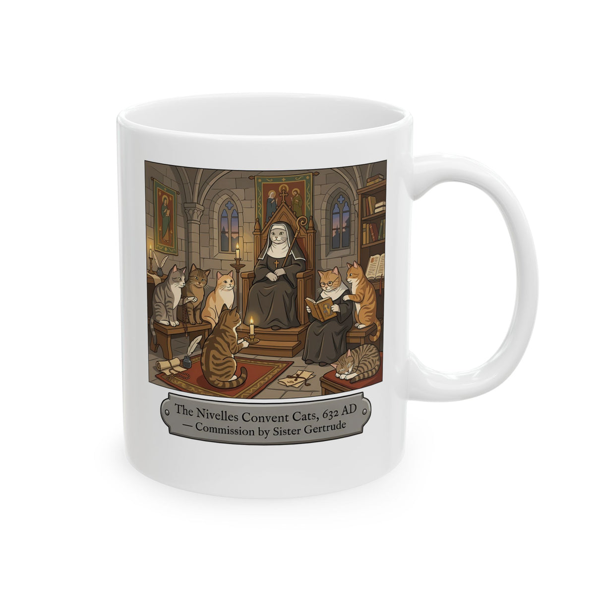 Nivelles Convent Cats Ceramic Mug — Vintage-Inspired Cat Illustration Mug
