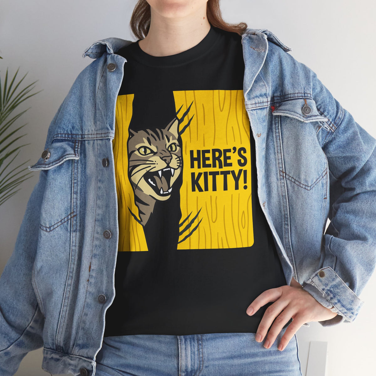 Funny Cat Parody T-Shirt — "Here's Kitty" Graphic Tee
