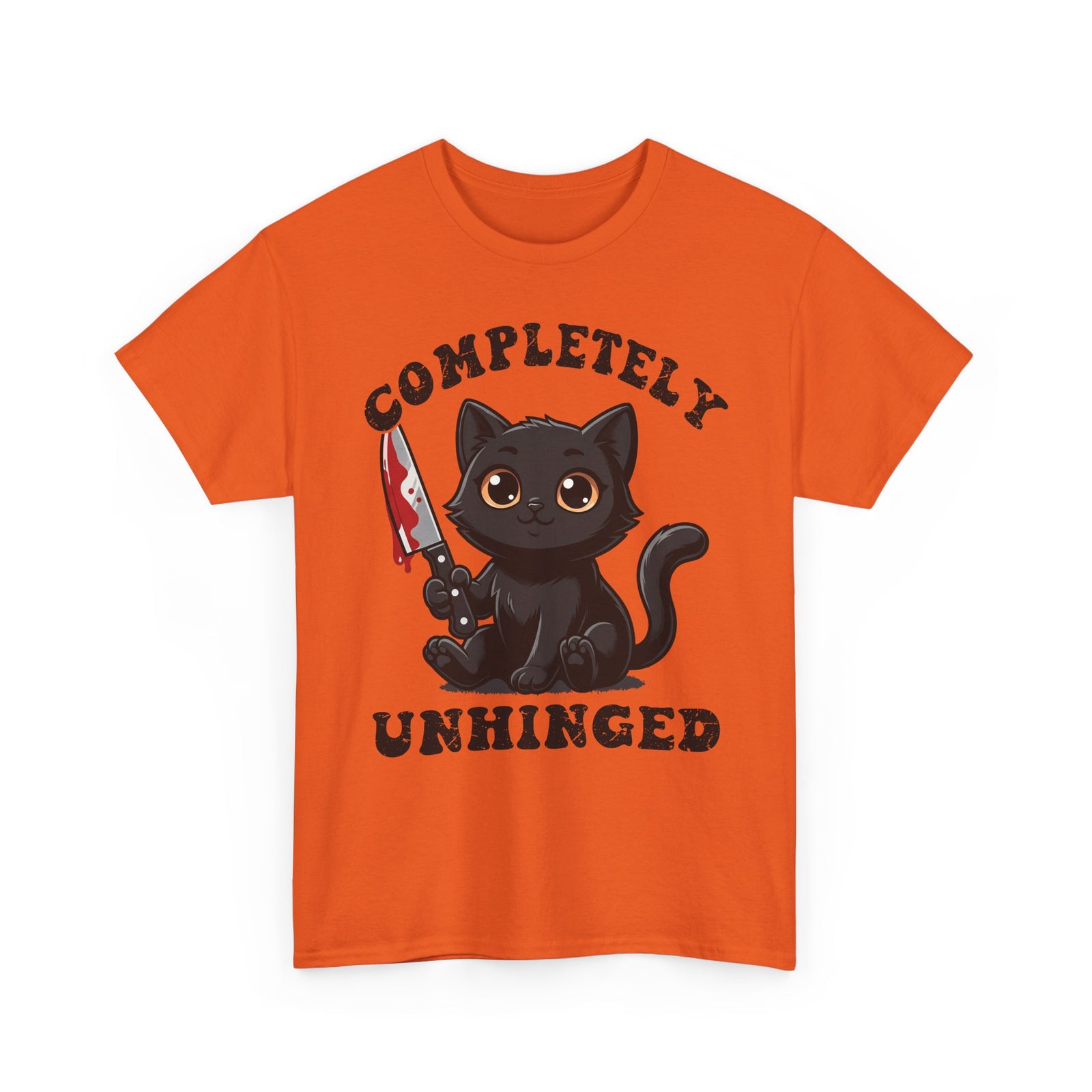 Completely Unhinged Black Cat T-Shirt — Funny Cute Psycho Knife Tee