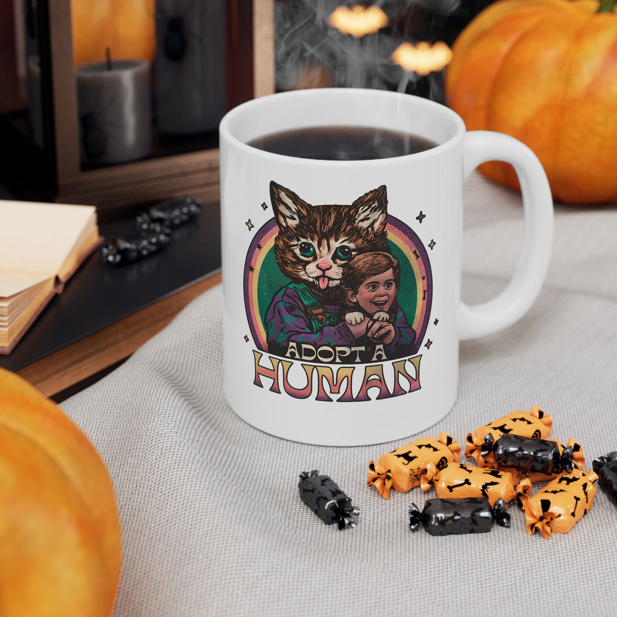 Adopt a Human Funny Cat Ceramic Mug
