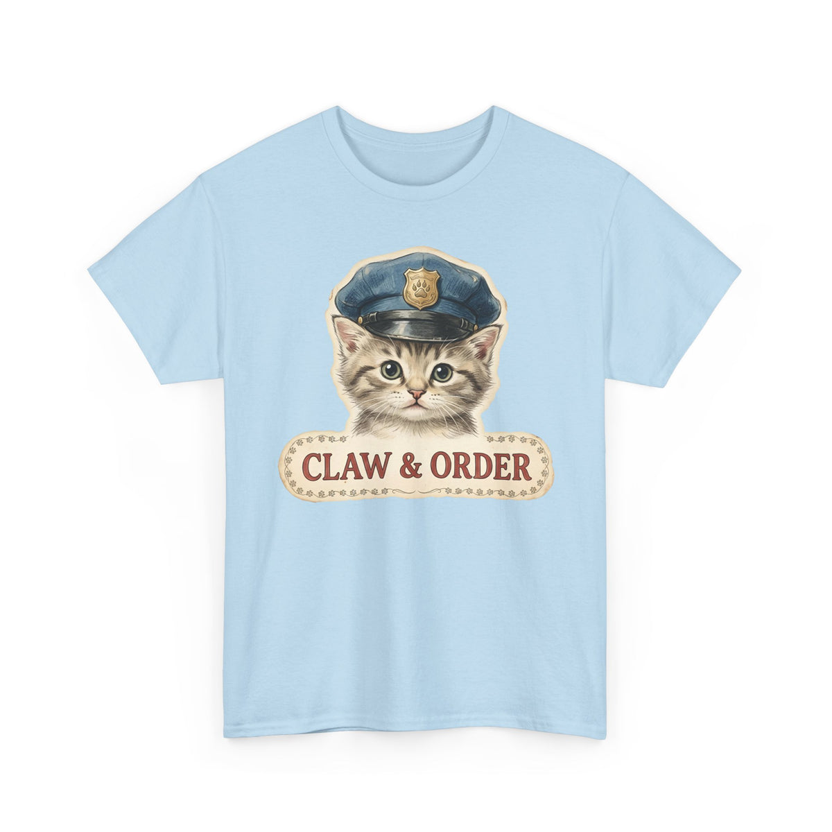 Claw and Order Cat T-Shirt — Funny Cat Crime Pun Tee