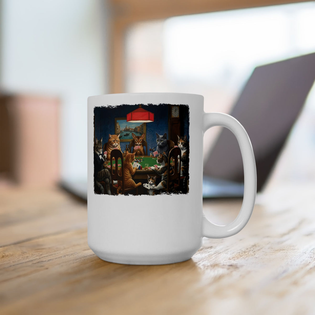 Cats Playing Poker Ceramic Mug — Funny Poker Cat Art Mug