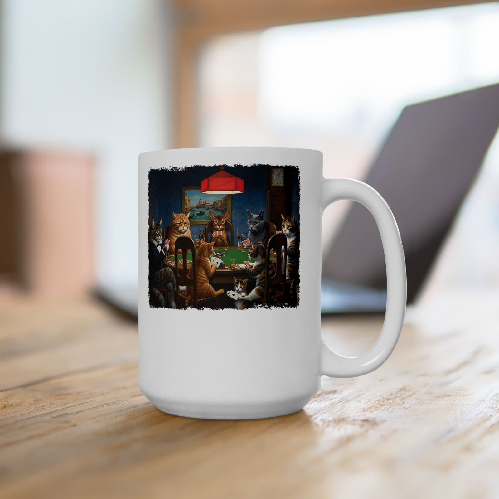 Cats Playing Poker Ceramic Mug — Funny Poker Cat Art Mug