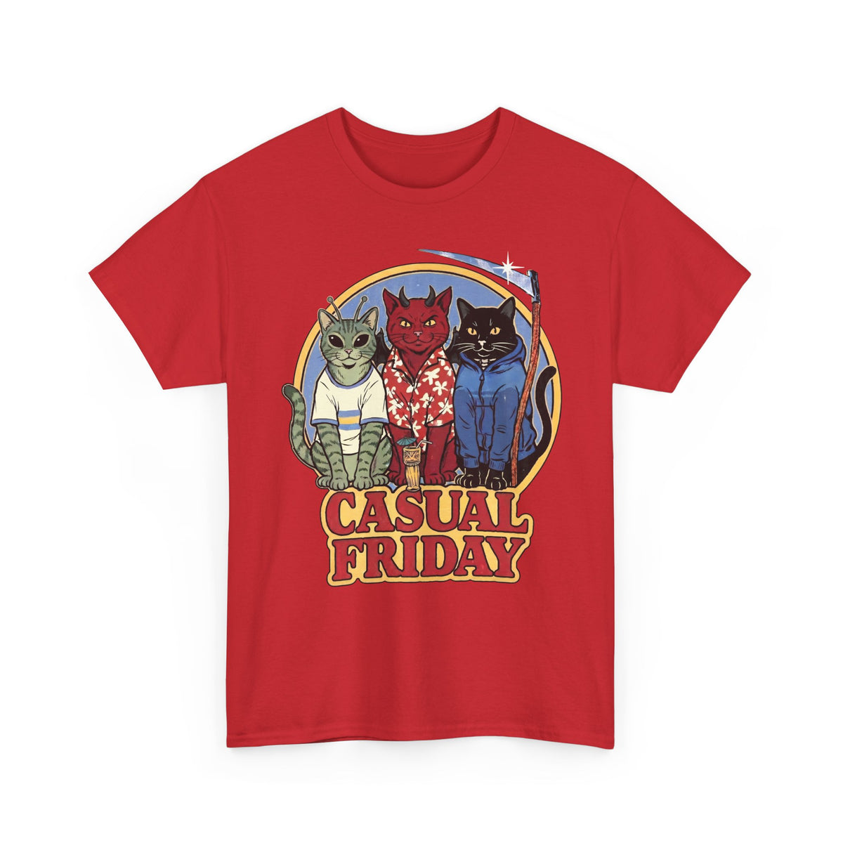 Casual Friday Cat T-Shirt — Funny Alien Devil Grim Reaper Tee