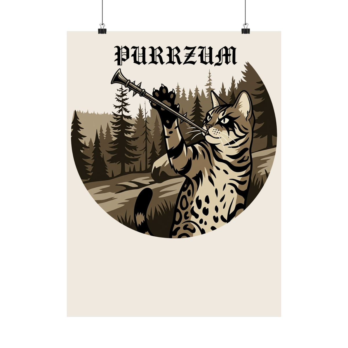 Funny Black Metal Cat Poster | Purrzum Corpse Paint Poster