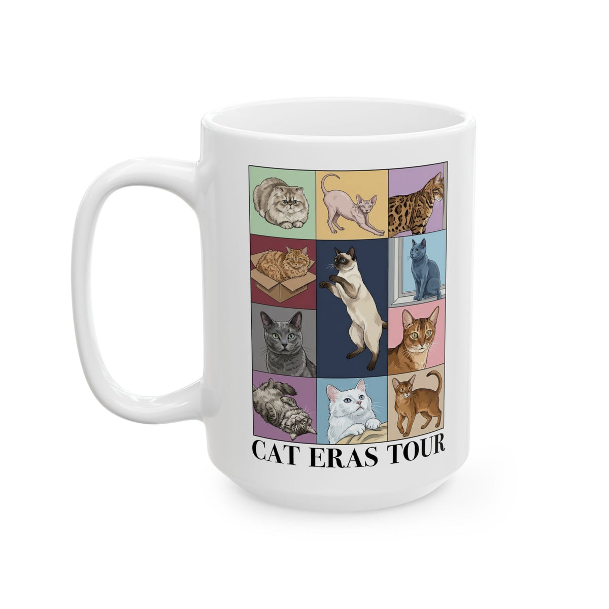 Cat Eras Tour Ceramic Mug — Retro Band Mug for Cat Lovers