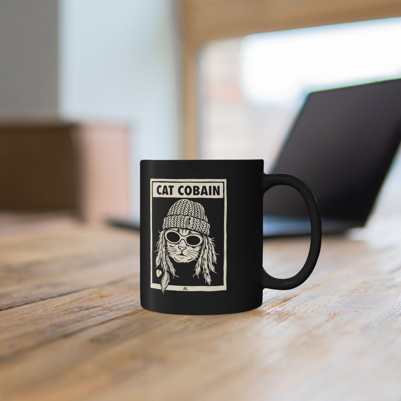 Cat Cobain Black Mug
