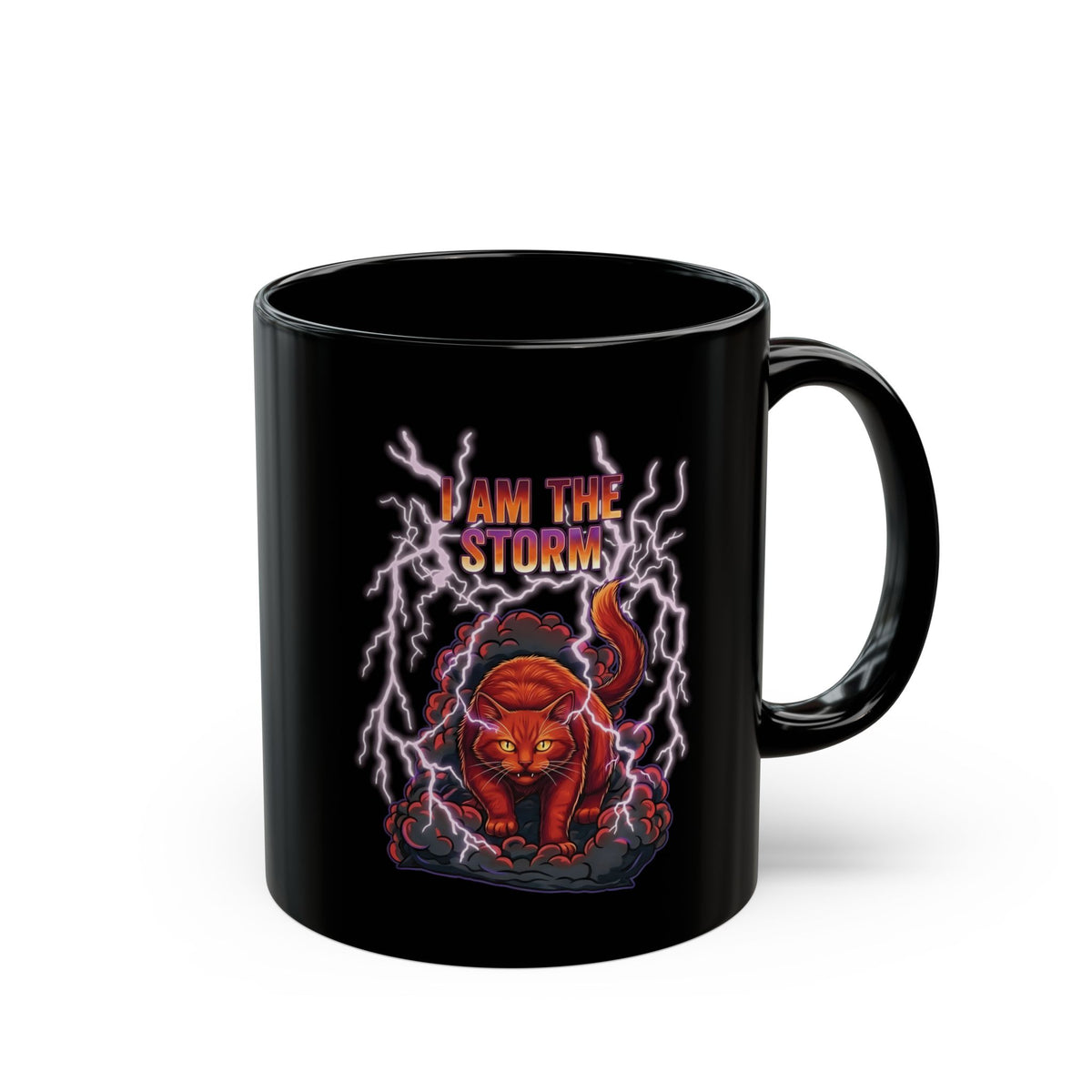 I Am The Storm Cat Black Mug — Bold Cat Graphic Mug