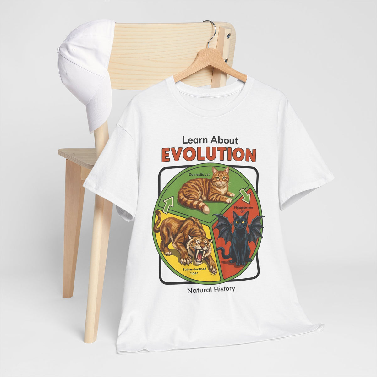 Learn About Evolution Cat T-Shirt — Funny Science Natural History Parody Tee