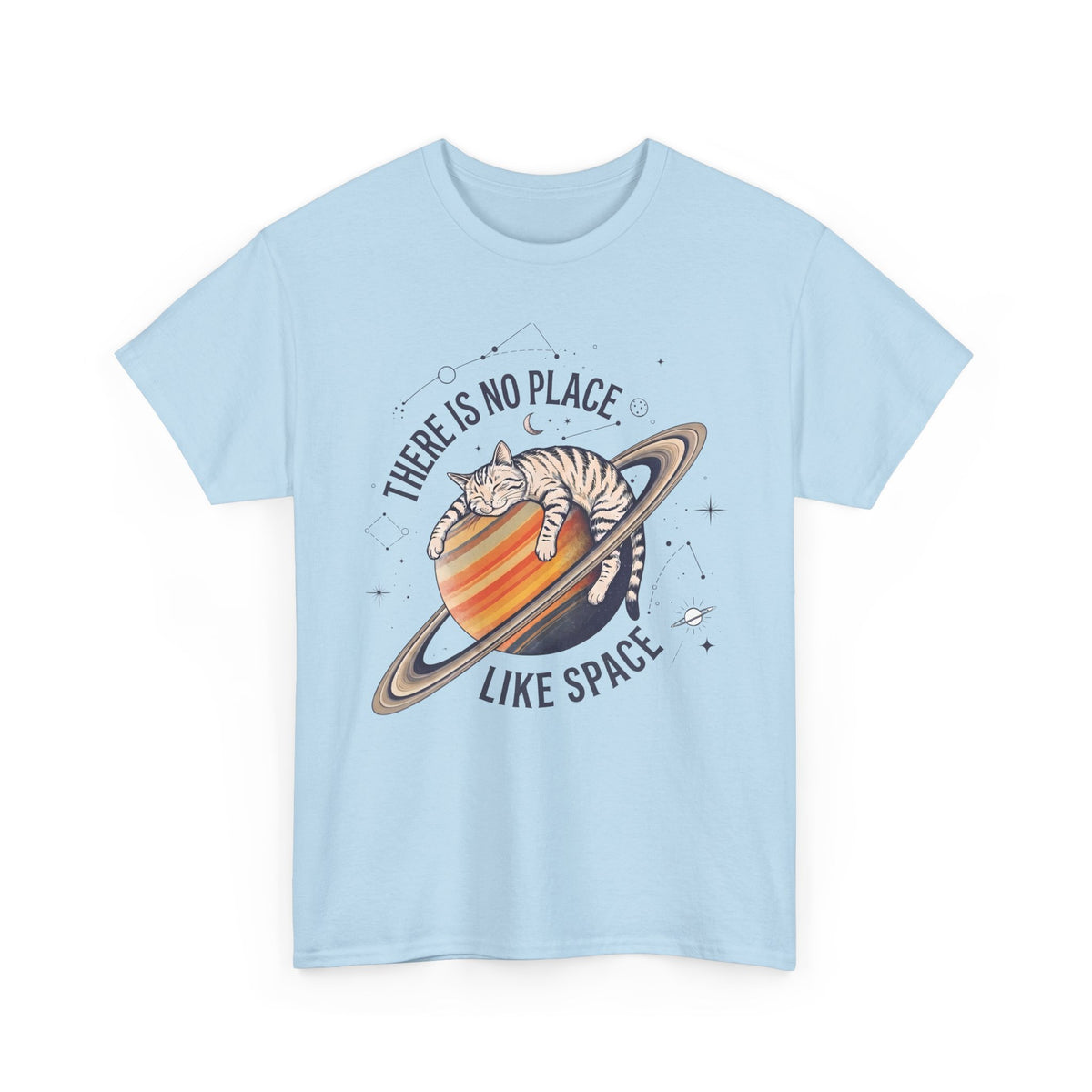 There Is No Place Like Space T-Shirt — Funny Sleeping Cat Saturn Tee
