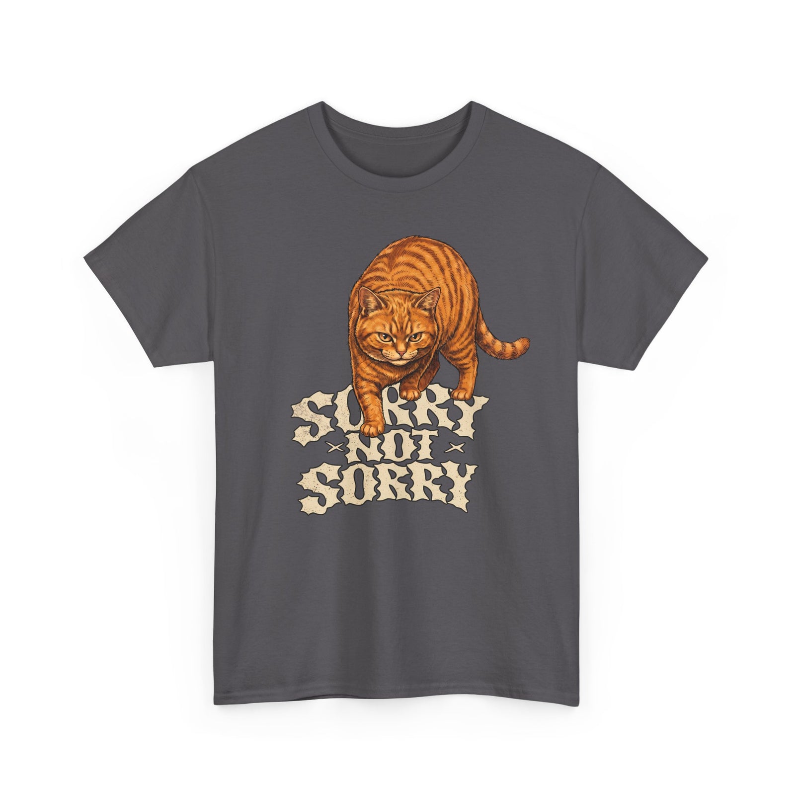 Sorry Not Sorry Cat T-Shirt — Funny Sarcastic Orange Tabby Tee