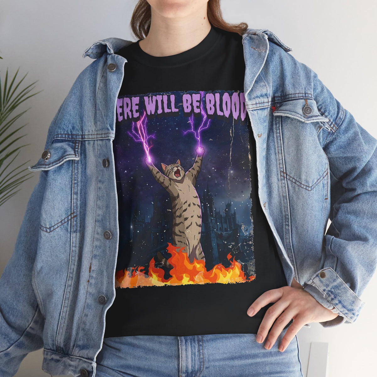 There Will Be Blood Cat T‑Shirt – Gothic Fire Magic Graphic Tee