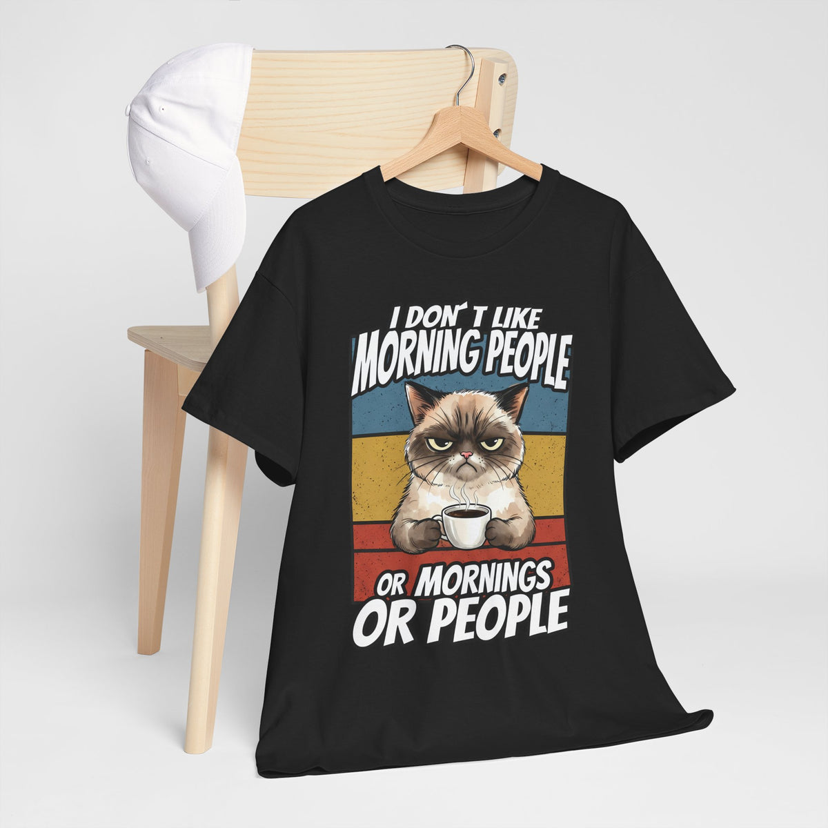 I Don't Like Morning People Or Mornings Or People T-Shirt — Funny Grumpy Cat Coffee Tee